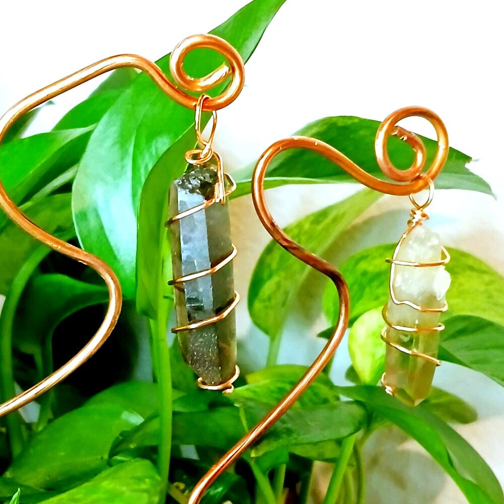 Upcycled Copper Plant Stakes Smoky Citrine or Citrine Garden Decor Plant Jewelry - Picture 3 of 8